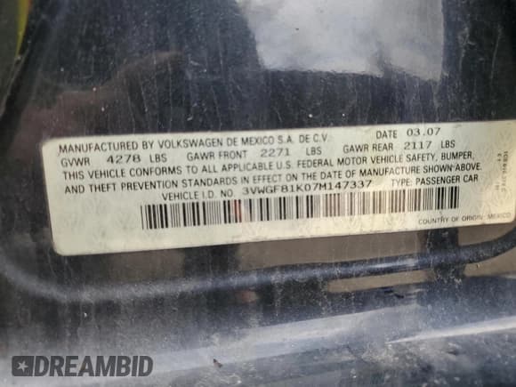 ✅ 2007 Volkswagen Jetta • VIN: 3VWGF81K07M147337 • Lot: 49919725. Listed on Copart with 155,529 mi. Free auction sales archive from the USA and detailed vehicle history report at DreamBid. Image 13.