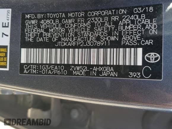 2018 Toyota Prius Plus with VIN JTDKARFP2J3078911, listed as a Copart auction lot 80928725 with 146,512 mi miles and Salvage title. Bid and sale history available at DreamBid. Image 12.