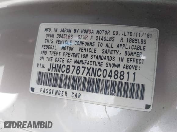 1992 Honda Accord с VIN JHMCB767XNC048811, выставлен на аукционе IAAI как лот 42945957 с пробегом 214 692 миль миль и . История ставок и продаж доступна на DreamBid. Изображение 9.