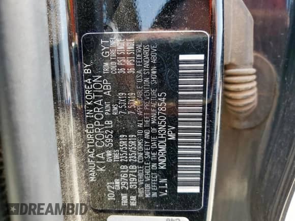 2022 Kia Sorento SX Prestige с VIN KNDRMDLH3N5078545, выставлен на аукционе Copart как лот 80895145 с пробегом 104 563 миль миль и Списание • Salvage title. История ставок и продаж доступна на DreamBid. Изображение 14.