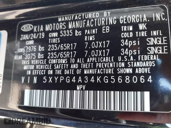 2019 Kia Sorento LX with VIN 5XYPG4A34KG568064, listed as a IAAI auction lot 42484259 with 115,805 mi miles and . Bid and sale history available at DreamBid. Image 9.