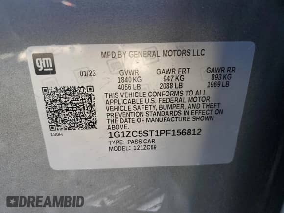 2023 Chevrolet Malibu LS с VIN 1G1ZC5ST1PF156812, выставлен на аукционе Copart как лот 85569915 с пробегом Не указан миль и Списание • Salvage title. История ставок и продаж доступна на DreamBid. Изображение 12.