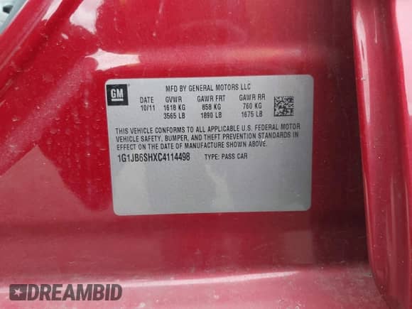 2012 Chevrolet Sonic LS with VIN 1G1JB6SHXC4114498, listed as a IAAI auction lot 42091500 with 128,638 mi miles and . Bid and sale history available at DreamBid. Image 9.