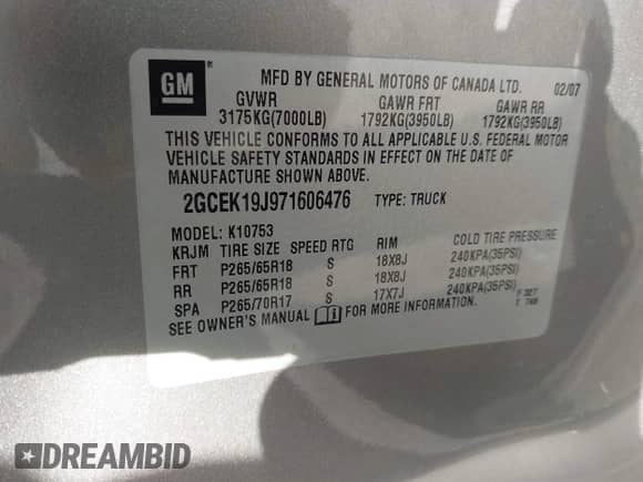 2007 Chevrolet Silverado 1500 1LT с VIN 2GCEK19J971606476, выставлен на аукционе IAAI как лот 43516077 с пробегом 107 501 миль миль и . История ставок и продаж доступна на DreamBid. Изображение 9.