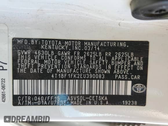 2014 Toyota Camry LE z VIN 4T1BF1FK2EU390083, wystawiony jako Copart lot #63087845 z przebiegiem 193 311 mil mil oraz Szkoda całkowita • Salvage title. Historia ofert i sprzedaży dostępna na DreamBid. Obrazek 12.