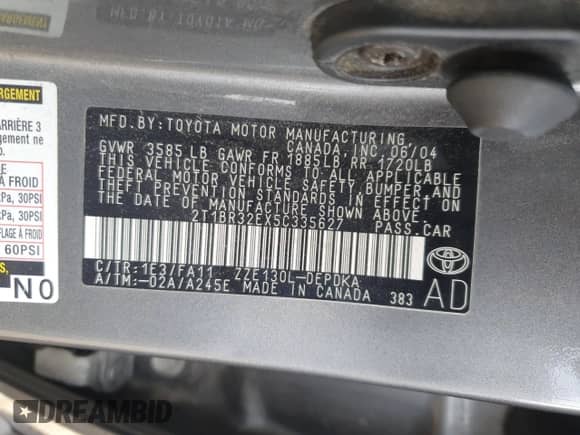 2005 Toyota Corolla CE с VIN 2T1BR32EX5C335627, выставлен на аукционе Copart как лот 86284765 с пробегом 255 387 миль миль и Списание • Salvage title. История ставок и продаж доступна на DreamBid. Изображение 13.