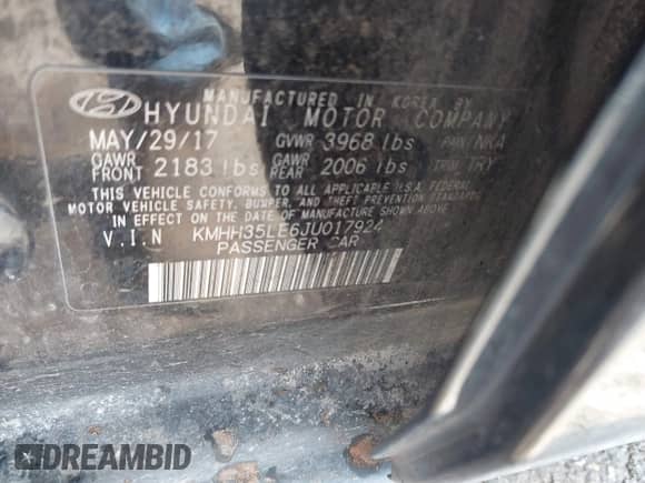 2018 Hyundai Elantra z VIN KMHH35LE6JU017924, wystawiony jako IAAI lot #42757708 z przebiegiem 123 643 mil mil oraz . Historia ofert i sprzedaży dostępna na DreamBid. Obrazek 9.