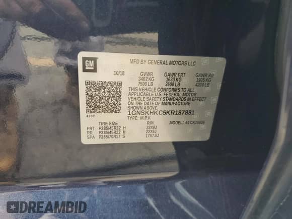 2019 Chevrolet Suburban LT с VIN 1GNSKHKC5KR187881, выставлен на аукционе Copart как лот 71049705 с пробегом 118 140 миль миль и Списание • Salvage title. История ставок и продаж доступна на DreamBid. Изображение 14.