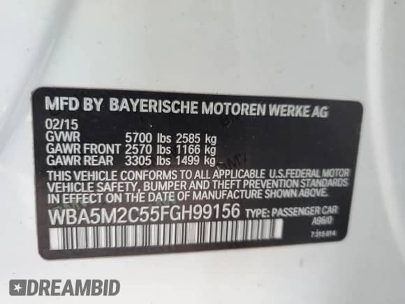 2015 BMW 5 Series 535i Gran Turismo z VIN WBA5M2C55FGH99156, wystawiony jako Copart lot #88298775 z przebiegiem 154 050 mil mil oraz Szkoda całkowita • Salvage title. Historia ofert i sprzedaży dostępna na DreamBid. Obrazek 13.