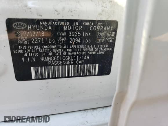 2019 Hyundai Ioniq Blue z VIN KMHC65LC6KU117149, wystawiony jako Copart lot #55518492 z przebiegiem 60 196 mil mil oraz . Historia ofert i sprzedaży dostępna na DreamBid. Obrazek 10.