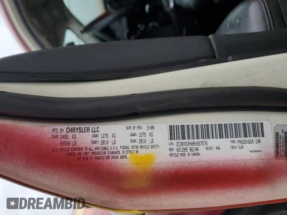 2008 Chrysler 300 C with VIN 2C3KK63H08H267576, listed as a Copart auction lot 51754845 with 191,687 mi miles and Salvage title. Bid and sale history available at DreamBid. Image 12.