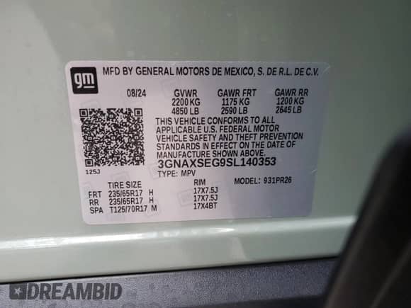 2025 Chevrolet Equinox AWD ACTIV with VIN 3GNAXSEG9SL140353, listed as a Copart auction lot 68712315 with 2,984 mi miles and Salvage title. Bid and sale history available at DreamBid. Image 13.
