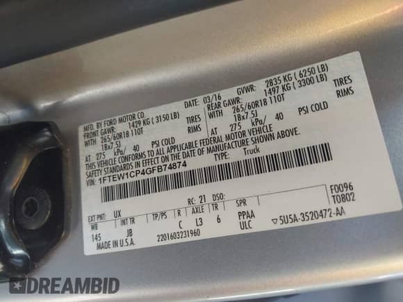 2016 Ford F-150 XLT z VIN 1FTEW1CP4GFB74874, wystawiony jako IAAI lot #43321603 z przebiegiem 208 863 mil mil oraz . Historia ofert i sprzedaży dostępna na DreamBid. Obrazek 9.