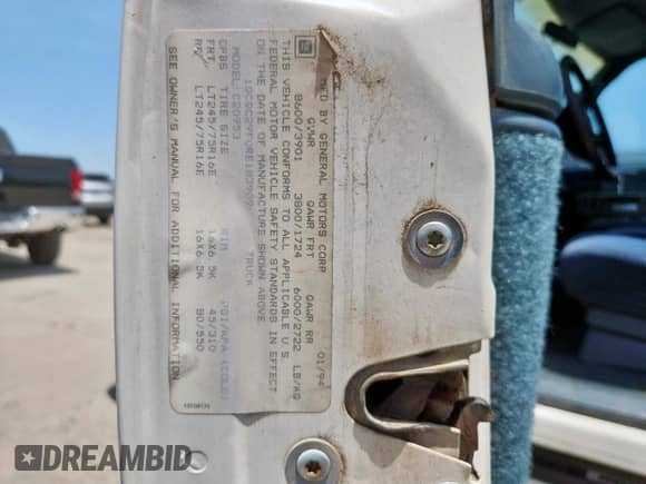 1994 Chevrolet Silverado 2500 с VIN 1GCGC29F0RE183909, выставлен на аукционе Copart как лот 65162455 с пробегом 134 676 миль миль и Чистый • Clean title. История ставок и продаж доступна на DreamBid. Изображение 12.