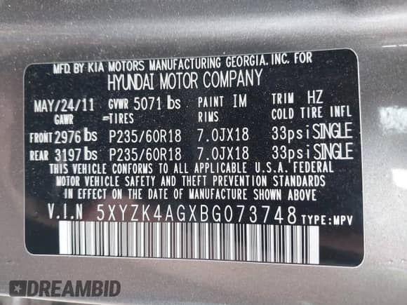 2011 Hyundai Santa Fe Limited с VIN 5XYZK4AGXBG073748, выставлен на аукционе IAAI как лот 42523147 с пробегом 133 465 миль миль и . История ставок и продаж доступна на DreamBid. Изображение 9.
