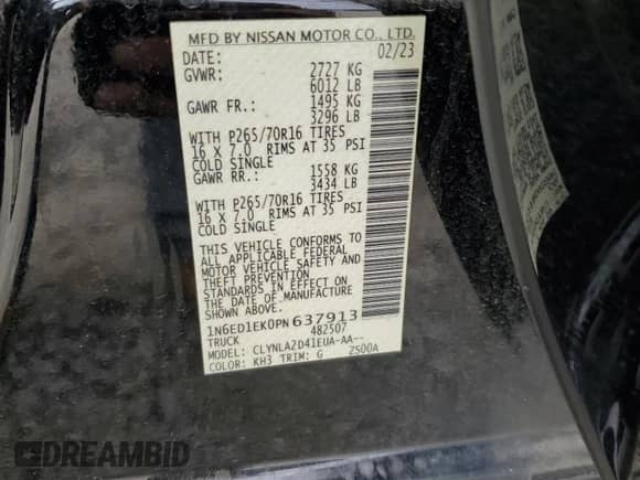 2023 Nissan Frontier S z VIN 1N6ED1EK0PN637913, wystawiony jako Copart lot #69152645 z przebiegiem 15 062 mil mil oraz Szkoda całkowita • Salvage title. Historia ofert i sprzedaży dostępna na DreamBid. Obrazek 12.