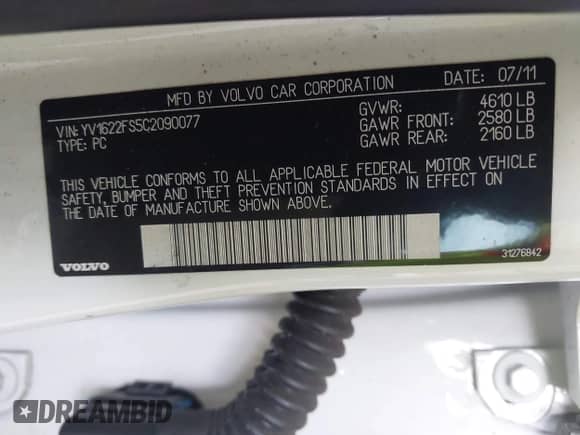 2012 Volvo S60 T5 с VIN YV1622FS5C2090077, выставлен на аукционе IAAI как лот 43040840 с пробегом 260 494 миль миль и . История ставок и продаж доступна на DreamBid. Изображение 9.