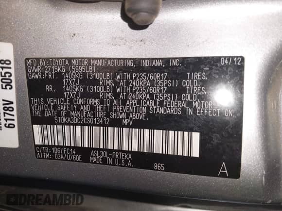2012 Toyota Sienna z VIN 5TDKA3DC2CS013412, wystawiony jako IAAI lot #43273974 z przebiegiem 193 603 mil mil oraz . Historia ofert i sprzedaży dostępna na DreamBid. Obrazek 9.