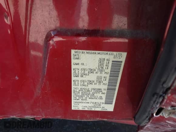 2017 Nissan Frontier SV with VIN 1N6DD0EV5HN768529, listed as a IAAI auction lot 41252932 with 71,953 mi miles and . Bid and sale history available at DreamBid. Image 9.