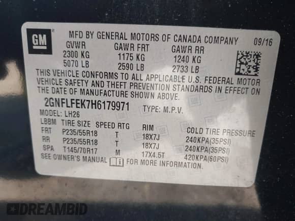 2017 Chevrolet Equinox LT with VIN 2GNFLFEK7H6179971, listed as a IAAI auction lot 43365971 with 117,150 mi miles and . Bid and sale history available at DreamBid. Image 9.