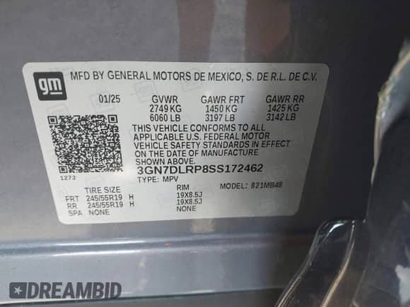 2025 Chevrolet Equinox EV LT с VIN 3GN7DLRP8SS172462, выставлен на аукционе IAAI как лот 42997934 с пробегом Не указан миль и . История ставок и продаж доступна на DreamBid. Изображение 9.