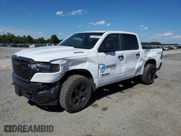 2025 Ram 1500 Warlock with VIN 1C6SRFGP1SN702488, listed as a Copart auction lot 57148285 with 1,183 mi miles and Salvage title. Bid and sale history available at DreamBid. Image 1.