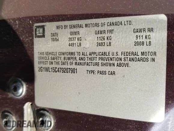 2007 Chevrolet Monte Carlo SS with VIN 2G1WL15C479207901, listed as a Copart auction lot 66077695 with 133,460 mi miles and Salvage title. Bid and sale history available at DreamBid. Image 12.