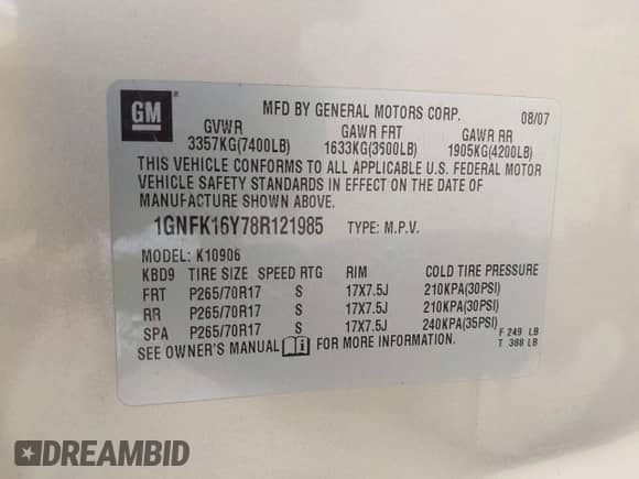 2008 Chevrolet Suburban LTZ z VIN 1GNFK16Y78R121985, wystawiony jako IAAI lot #42602591 z przebiegiem 186 975 mil mil oraz . Historia ofert i sprzedaży dostępna na DreamBid. Obrazek 9.