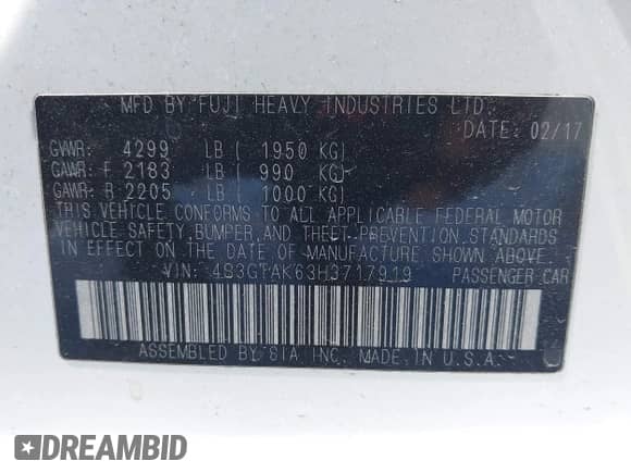 2017 Subaru Impreza Special Sports with VIN 4S3GTAK63H3717919, listed as a IAAI auction lot 42493647 with 175,989 mi miles and . Bid and sale history available at DreamBid. Image 9.