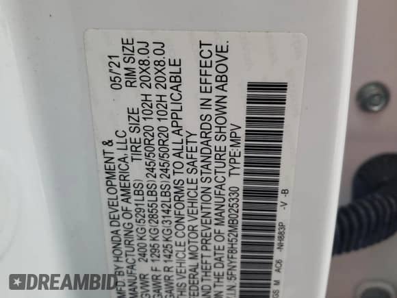 2021 Honda Passport EX-L с VIN 5FNYF8H52MB025330, выставлен на аукционе Copart как лот 71974555 с пробегом 78 732 миль миль и Списание • Salvage title. История ставок и продаж доступна на DreamBid. Изображение 13.