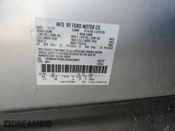 2018 Ford Explorer Limited с VIN 1FM5K7F86JGA43607, выставлен на аукционе Copart как лот 71993575 с пробегом 85 151 миль миль и Списание • Salvage title. История ставок и продаж доступна на DreamBid. Изображение 14.