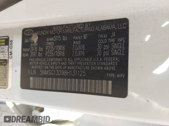 2008 Hyundai Santa Fe GLS с VIN 5NMSG13D98H131125, выставлен на аукционе IAAI как лот 43513756 с пробегом 173 114 миль миль и . История ставок и продаж доступна на DreamBid. Изображение 9.