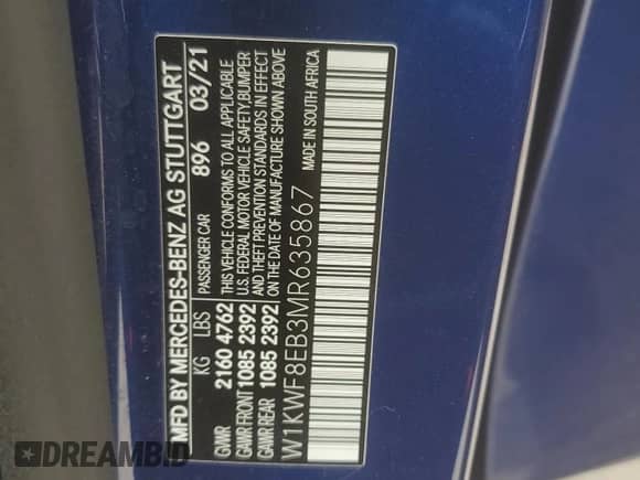 2021 Mercedes-Benz C 300 с VIN W1KWF8EB3MR635867, выставлен на аукционе Copart как лот 70583075 с пробегом 125 012 миль миль и Списание • Salvage title. История ставок и продаж доступна на DreamBid. Изображение 12.