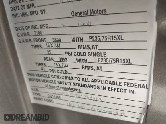 1999 Chevrolet Express z VIN 1GBFG15R7X1048543, wystawiony jako IAAI lot #42784629 z przebiegiem 188 722 mil mil oraz . Historia ofert i sprzedaży dostępna na DreamBid. Obrazek 9.