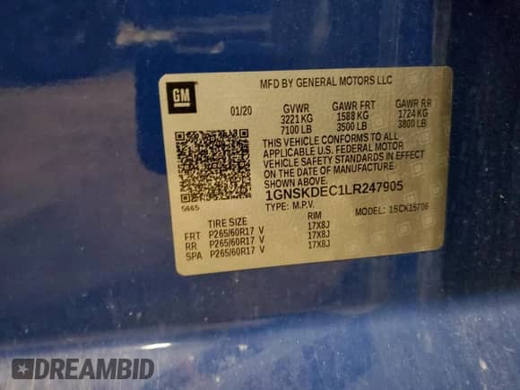 2020 Chevrolet Tahoe Commercial с VIN 1GNSKDEC1LR247905, выставлен на аукционе Copart как лот 85157505 с пробегом 93 567 миль миль и Чистый • Clean title. История ставок и продаж доступна на DreamBid. Изображение 12.