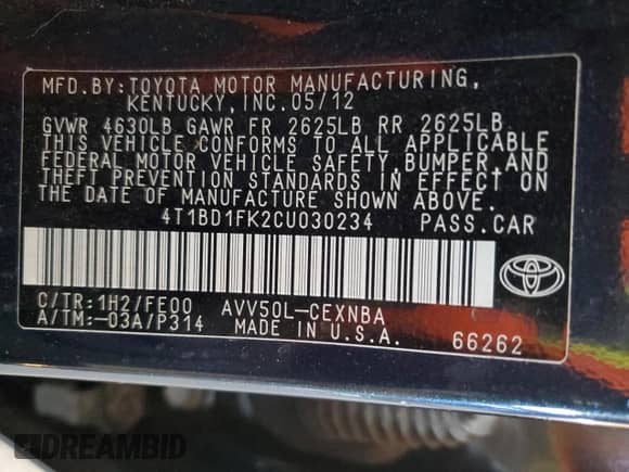 2012 Toyota Camry XLE with VIN 4T1BD1FK2CU030234, listed as a Copart auction lot 90690315 with 195,458 mi miles and Clean title. Bid and sale history available at DreamBid. Image 12.