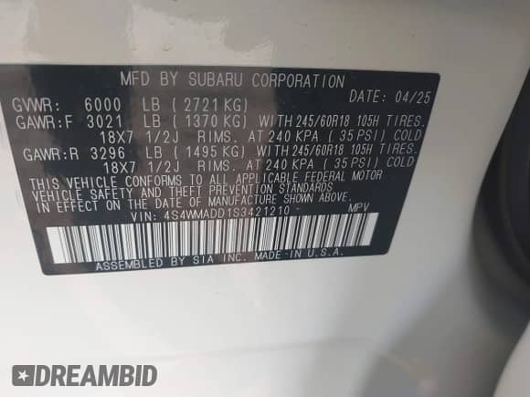 2025 Subaru Ascent Premium с VIN 4S4WMADD1S3421210, выставлен на аукционе IAAI как лот 42958169 с пробегом 7 328 миль миль и . История ставок и продаж доступна на DreamBid. Изображение 9.