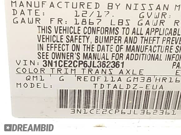 2018 Nissan Note S z VIN 3N1CE2CP6JL362361, wystawiony jako IAAI lot #41307076 z przebiegiem 118 801 mil mil oraz . Historia ofert i sprzedaży dostępna na DreamBid. Obrazek 9.