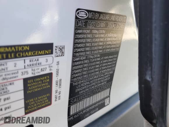 2022 Land Rover Range Rover Sport SE с VIN SALWG2SU1NA239200, выставлен на аукционе Copart как лот 46635465 с пробегом 25 292 миль миль и Списание • Salvage title. История ставок и продаж доступна на DreamBid. Изображение 13.