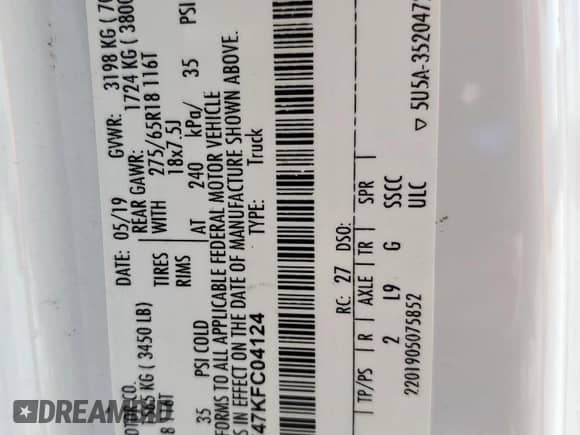 2019 Ford F-150 XL с VIN 1FTFX1E47KFC04124, выставлен на аукционе Copart как лот 71254085 с пробегом 109 966 миль миль и Списание • Salvage title. История ставок и продаж доступна на DreamBid. Изображение 13.