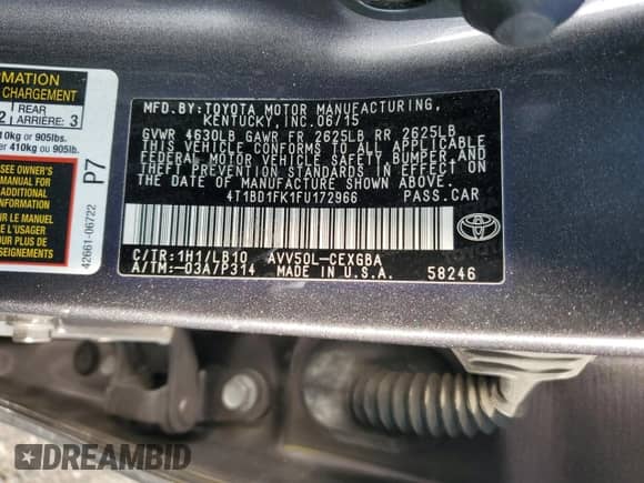 2015 Toyota Camry LE с VIN 4T1BD1FK1FU172966, выставлен на аукционе Copart как лот 84071465 с пробегом 133 221 миль миль и Списание • Salvage title. История ставок и продаж доступна на DreamBid. Изображение 13.