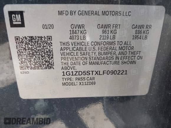 2020 Chevrolet Malibu LT with VIN 1G1ZD5STXLF090221, listed as a IAAI auction lot 42944201 with 92,468 mi miles and . Bid and sale history available at DreamBid. Image 9.