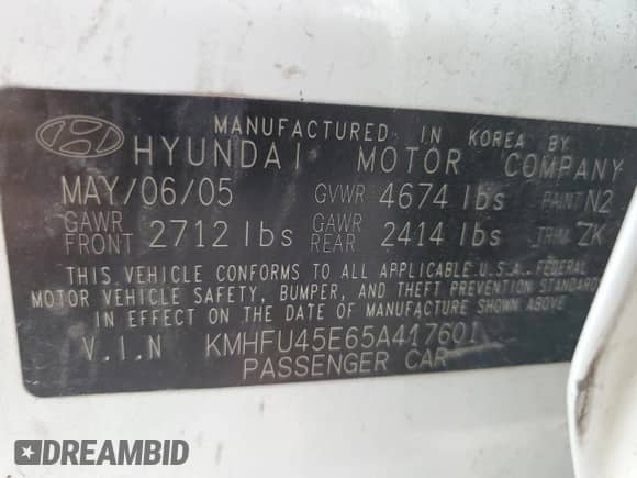 2005 Hyundai XG с VIN KMHFU45E65A417601, выставлен на аукционе Copart как лот 68658414 с пробегом 242 348 миль миль и Списание • Salvage title. История ставок и продаж доступна на DreamBid. Изображение 13.