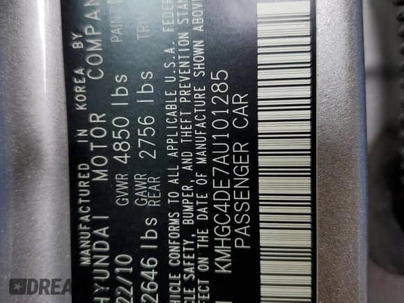 2010 Hyundai Genesis z VIN KMHGC4DE7AU101285, wystawiony jako Copart lot #57945185 z przebiegiem 223 726 mil mil oraz Szkoda całkowita • Salvage title. Historia ofert i sprzedaży dostępna na DreamBid. Obrazek 13.