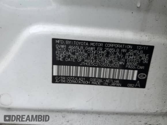 2012 Lexus IS 350 z VIN JTHCE5C21C5002533, wystawiony jako Copart lot #45310875 z przebiegiem 96 788 mil mil oraz Szkoda całkowita • Salvage title. Historia ofert i sprzedaży dostępna na DreamBid. Obrazek 12.