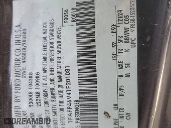 2001 Ford Mustang SVT Cobra z VIN 1FAFP46V41F201081, wystawiony jako Copart lot #65394034 z przebiegiem 168 289 mil mil oraz Czysty tytuł • Clean title. Historia ofert i sprzedaży dostępna na DreamBid. Obrazek 12.