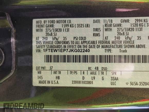 2018 Ford F-150 XL z VIN 1FTEW1EP7JKG02240, wystawiony jako IAAI lot #42663522 z przebiegiem 109 257 mil mil oraz . Historia ofert i sprzedaży dostępna na DreamBid. Obrazek 9.