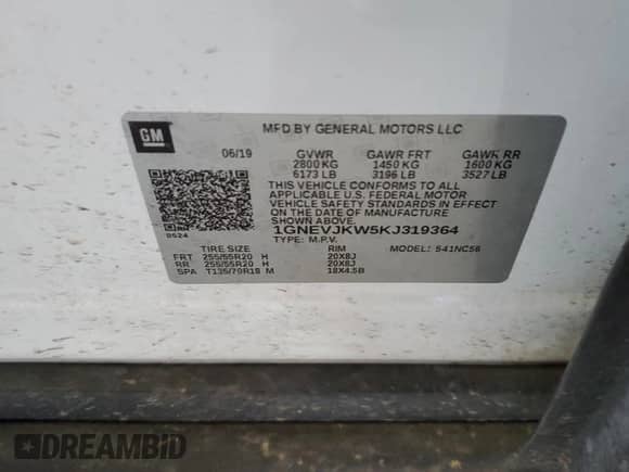 2019 Chevrolet Traverse RS с VIN 1GNEVJKW5KJ319364, выставлен на аукционе Copart как лот 47283105 с пробегом 134 404 миль миль и Списание • Salvage title. История ставок и продаж доступна на DreamBid. Изображение 13.