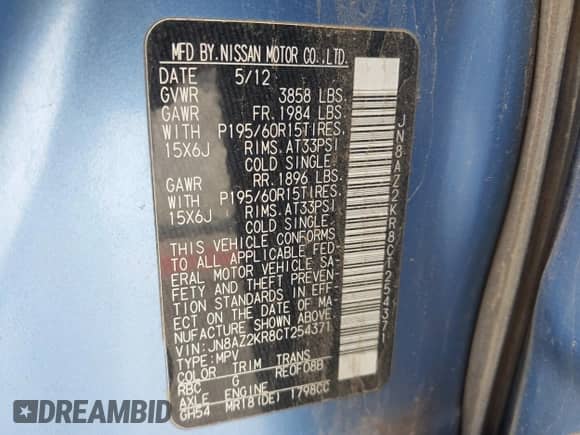 2012 Nissan Cube SL с VIN JN8AZ2KR8CT254371, выставлен на аукционе IAAI как лот 42505354 с пробегом 140 346 миль миль и . История ставок и продаж доступна на DreamBid. Изображение 9.