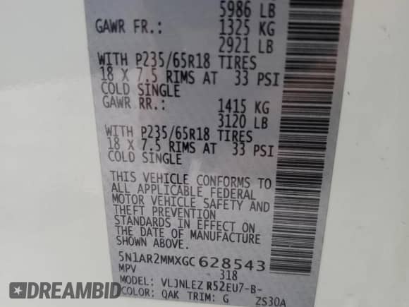 2016 Nissan Pathfinder SL with VIN 5N1AR2MMXGC628543, listed as a Copart auction lot 82271905 with 120,627 mi miles and Salvage title. Bid and sale history available at DreamBid. Image 13.